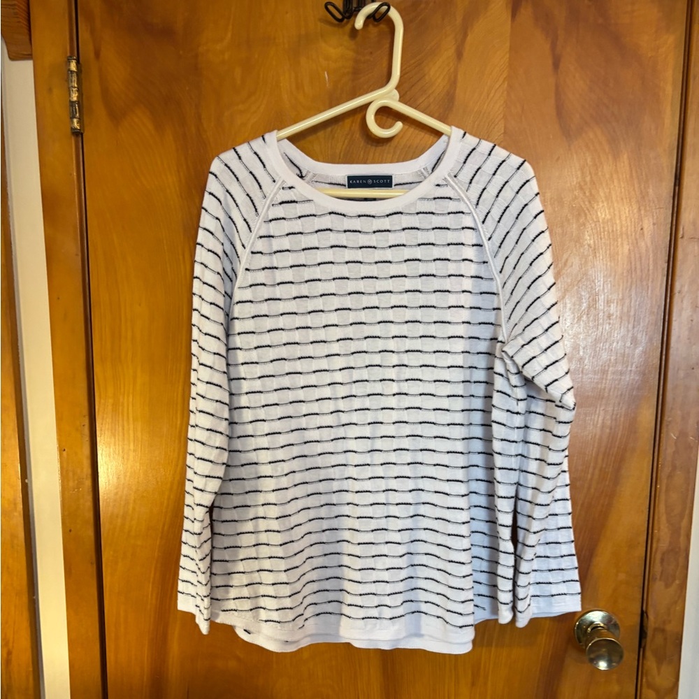 Karen Scott Black and White Striped Knit Top